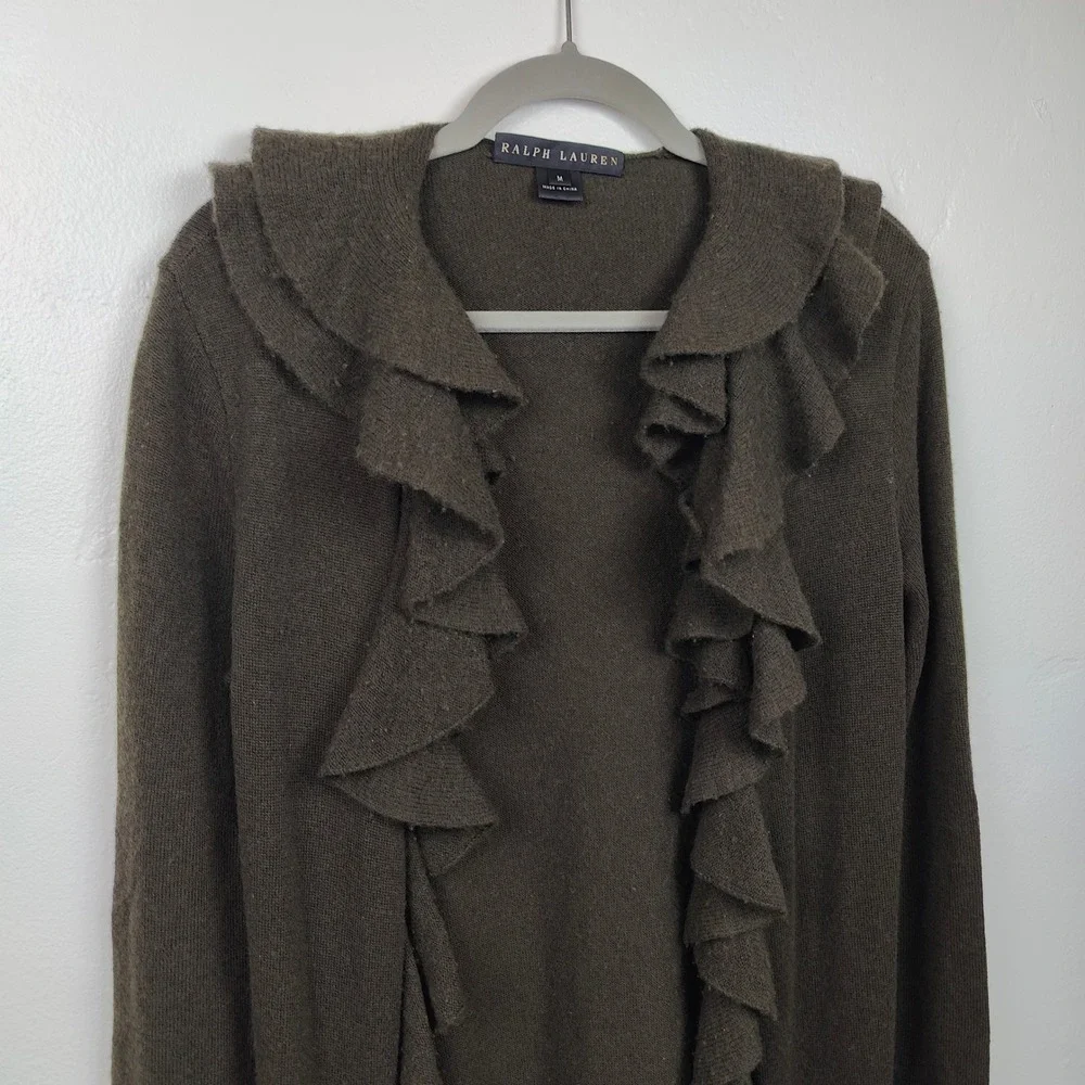 Ralph Lauren Black Label Cashmere Ruffle Duster Cardigan Womens Medium FLAWED - Picture 3 of 13